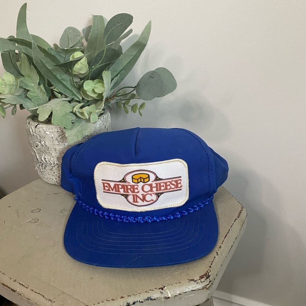 Vintage Blue Patch Empire Cheese Inc Rope Trucker Hat